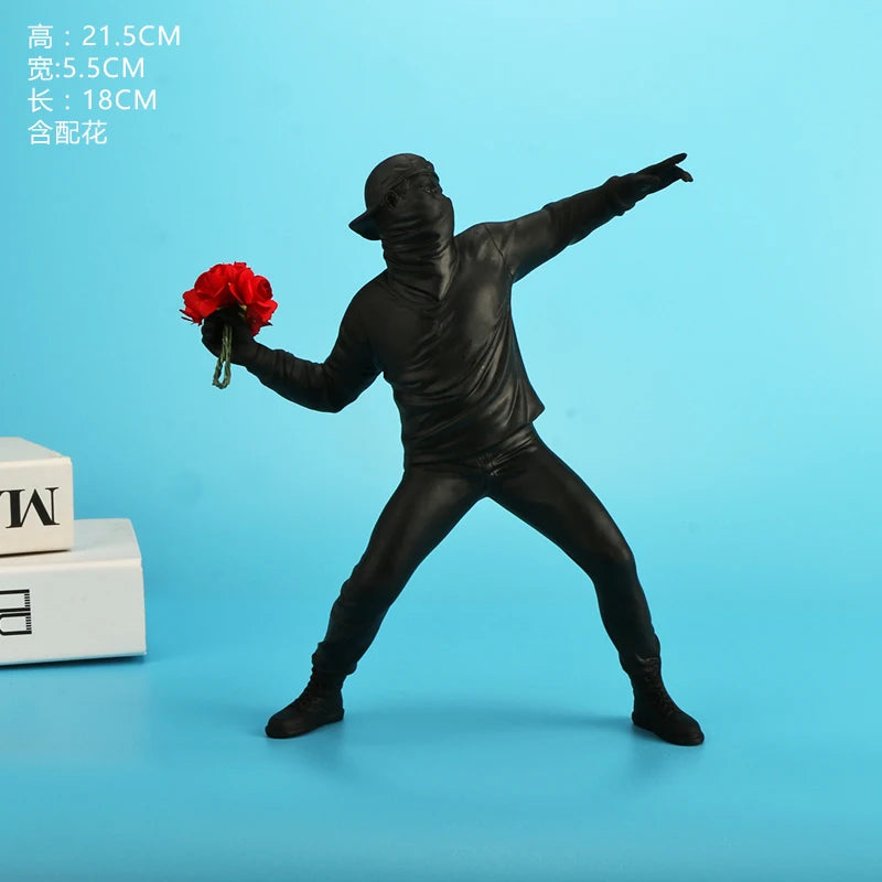 Statue in Resina Rage Banksy Flower Thrower