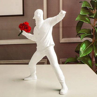 Statue in Resina Rage Banksy Flower Thrower