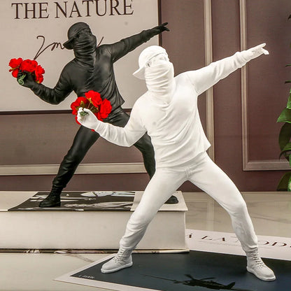 Statue in Resina Rage Banksy Flower Thrower